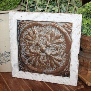 Ornate Vintage Rustic Metal Tile & Reclaimed Wood Medallion Wall Decor Plaque